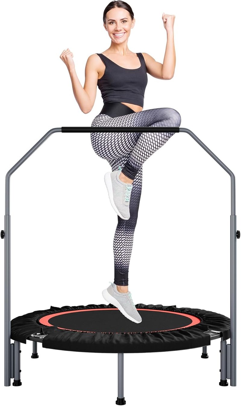Foldable Mini Fitness Rebounder - Adjustable Foam Handle, Max Load 440 lbs | 40"/48" Indoor Cardio for Adults