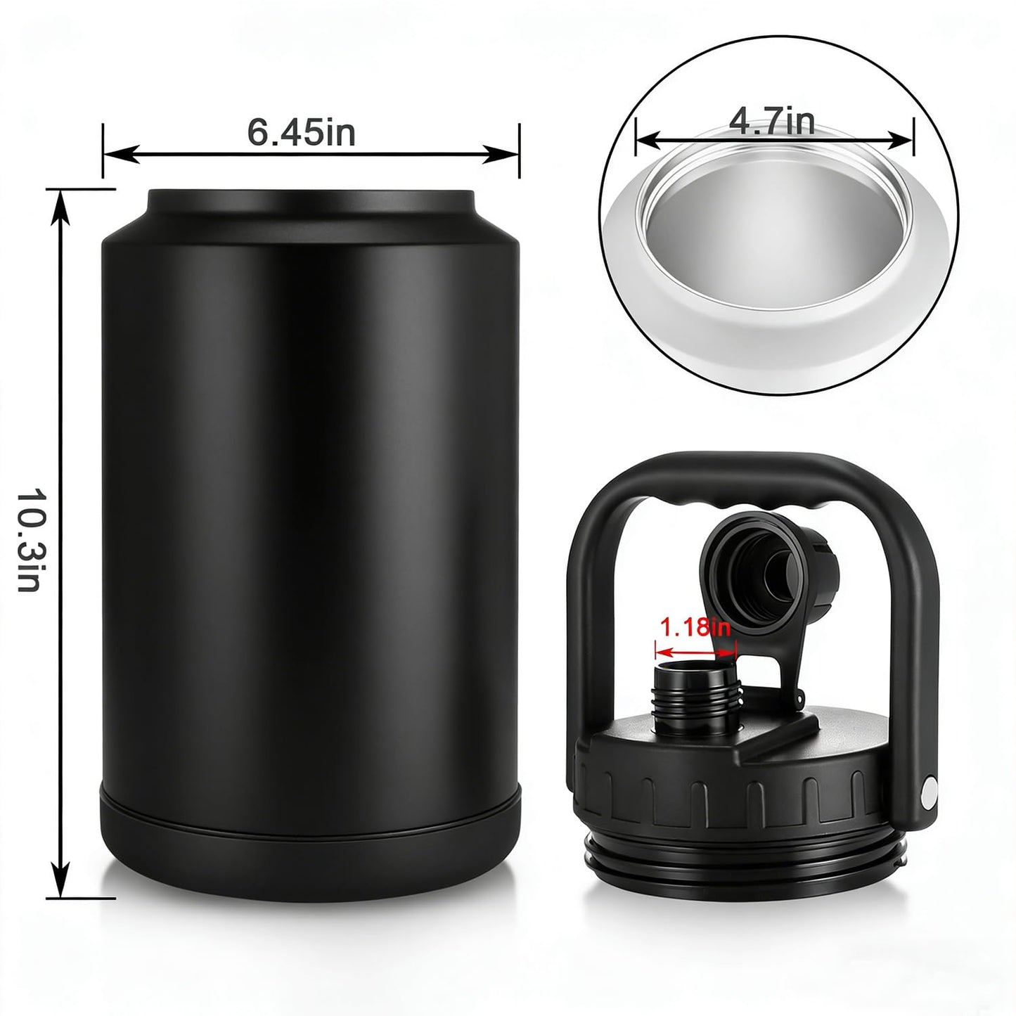 Sursip Lid for 1 Gallon Insulated Water Bottle, Fit for 4.7 inch Wide Mouth Water Jug - 1 Pack