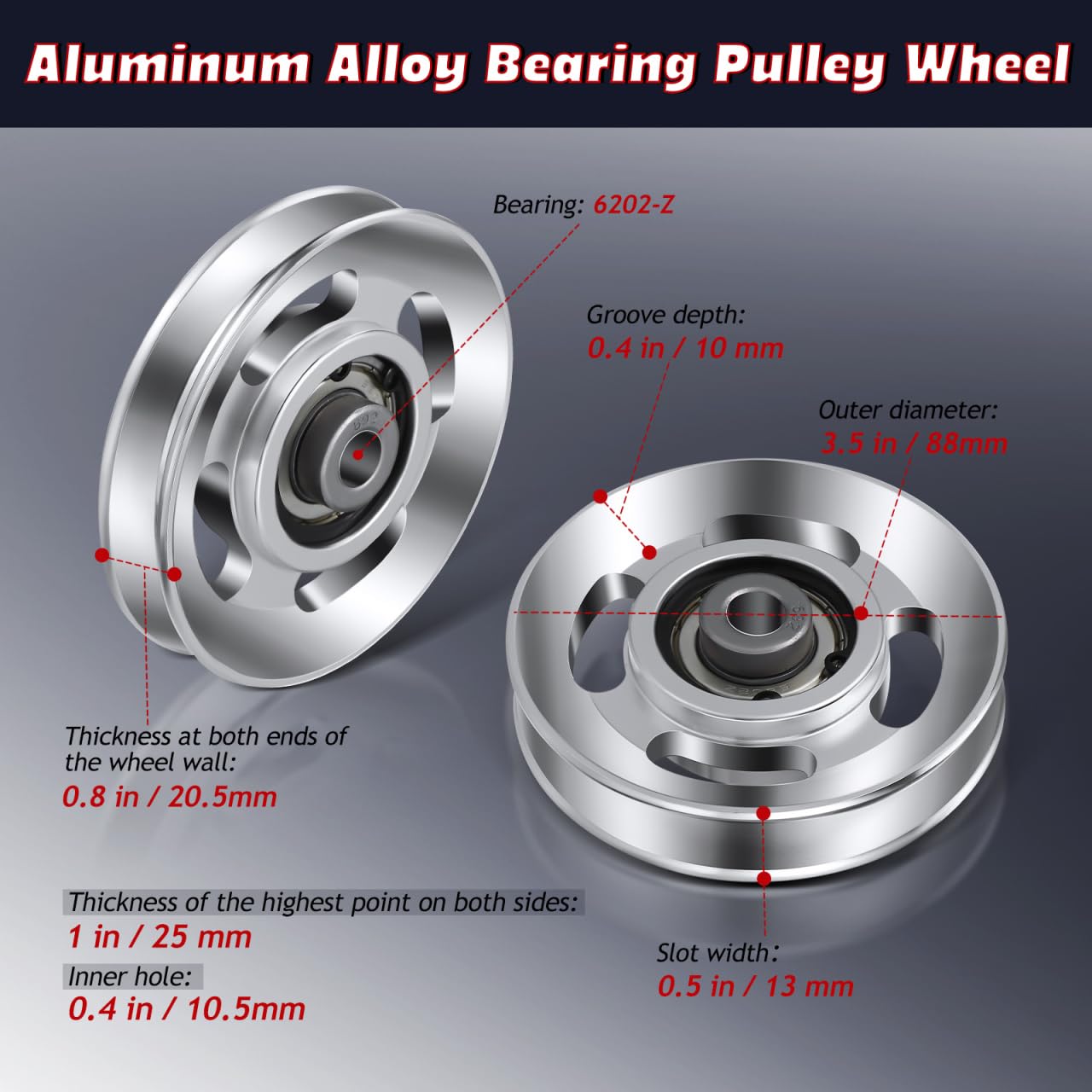 Healifty Aluminum Pulley Wheel Heavy Duty Gym Equipment Accessories 3.46X3.46X0.78 Inch Smooth Bearing Cable Pulley Replacement for Fitness Machines