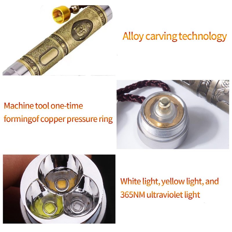 YZYOE Rechargeable Three LEDs Expert Jade Appraisal Flashlight,Jewelry Appraisal Gemstones Diamond, White and Yellow Light and 365NM Ultraviolet Lamp.