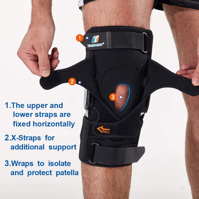 T TIMTAKBO Hinged Knee Brace,GEl Patella Support with Removable Dual Side Stabilizers,Knee Support for Meniscus Tear,Relieves ACL,Arthritis(L fit Upper 19-23"/Lower 16-20")