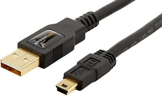 USB-A to Mini USB 2.0 Cable - 480Mbps Transfer Speed, Gold-Plated Plugs | 6 Feet, Black