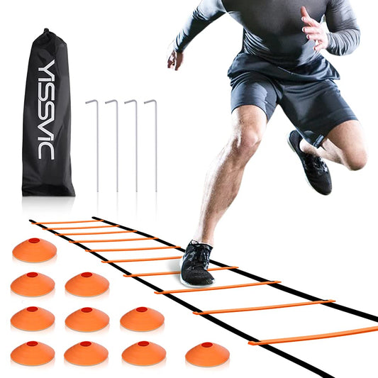 YISSVIC Agility Ladder and Cones 20 Feet 12 Adjustable Rungs Fitness Speed Training Equipment (20 feet, Light Orange)