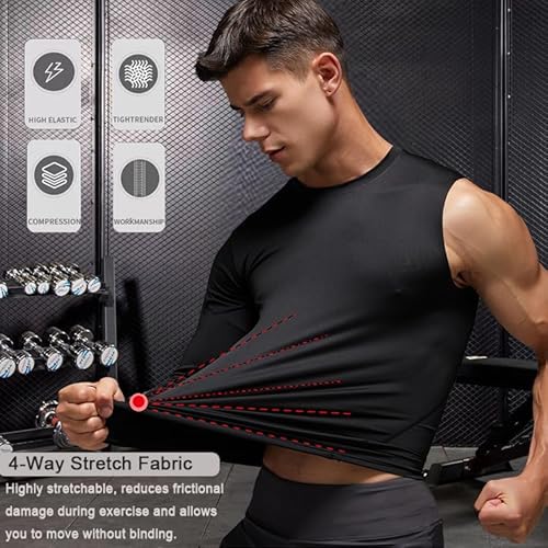 Men's Compression Shirts Single Arm Long Sleeve Basketball Athletic Workout Shirt Tops Baselayer Undershirt
