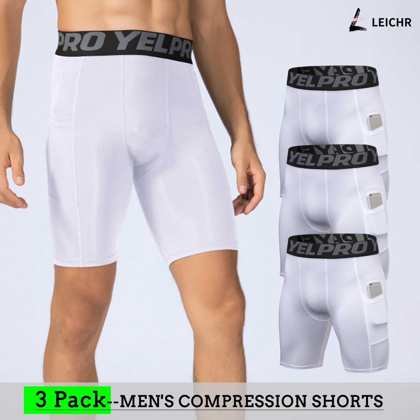 LEICHR 3 Pack Men's Athletic Compression Shorts, Sports Performance Active Shorts Workout Running Tights