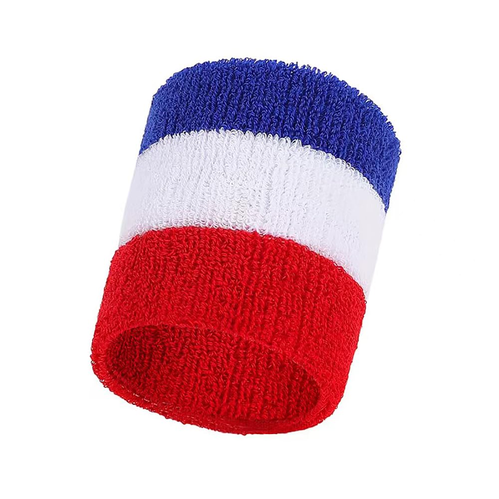 LINGXINXIN Sweatbands Sports Wristbands for Kids and Women - 3 inch Elastic Athletic Wrist Bands for Tennis, Basketball, Running, Working Out (Red, White and Blue)