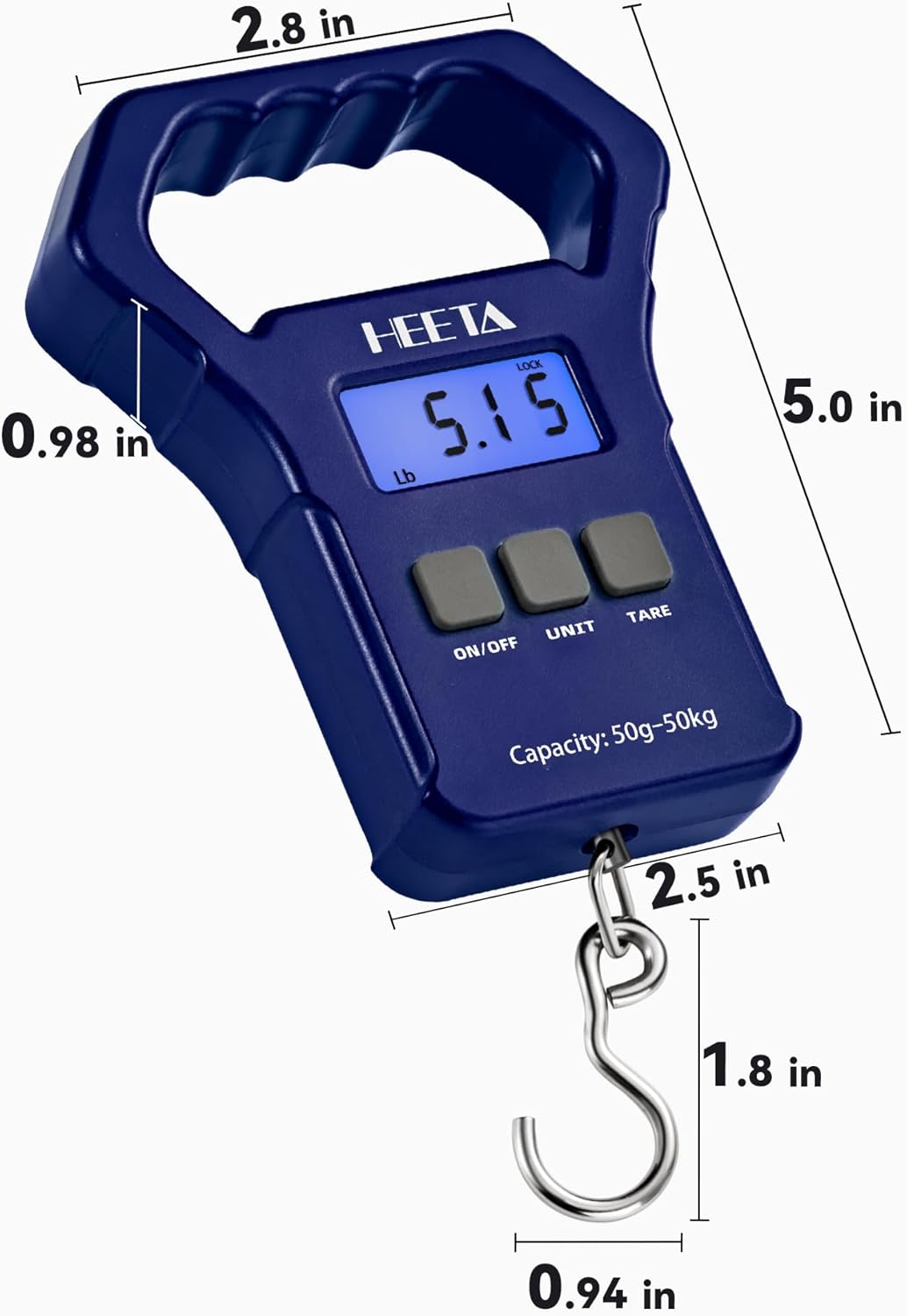 Digital Fishing Scale - 110lb/50kg Portable Hanging Weight Scale with Backlit LCD Display | Non-Slip Handle & Hook
