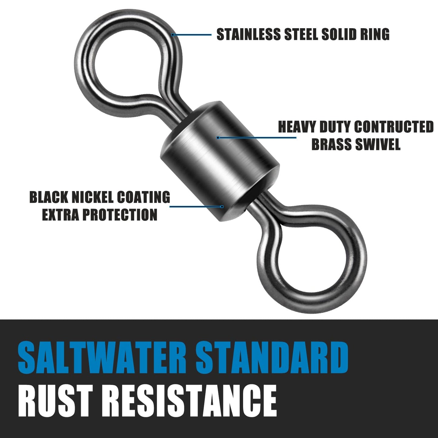 Dr.Fish Barrel Fishing Swivels, Available from #12-#12/0, Stainless Swivels Fishing Tackle Saltwater, Freshwater, Leader/Line/Lure Connector #5 71LB