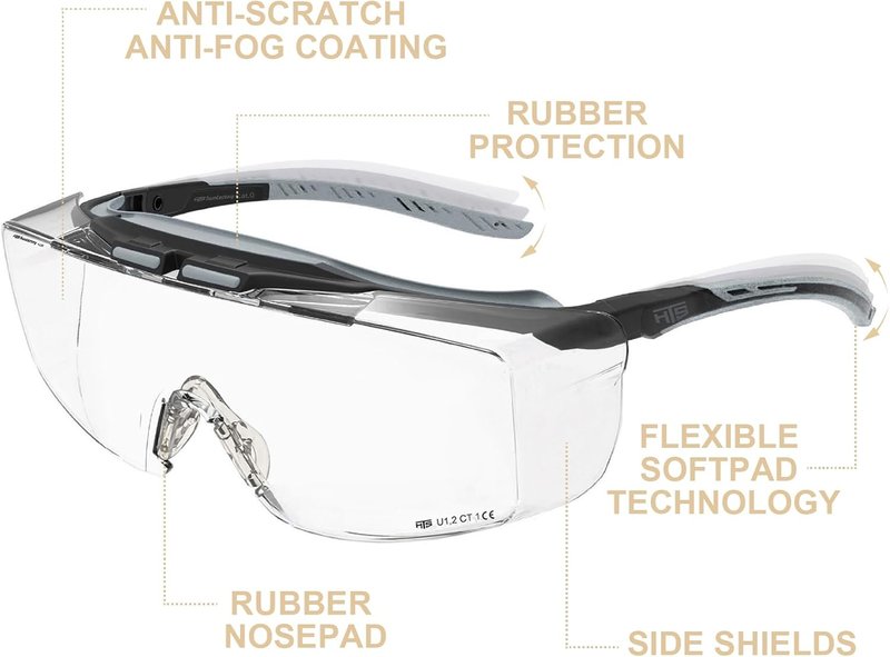 HTS HUNTERSKY Anti-Fog Lab Safety Glasses | Fit Over Eyeglasses Up to 1.88" | 100% UV Protection