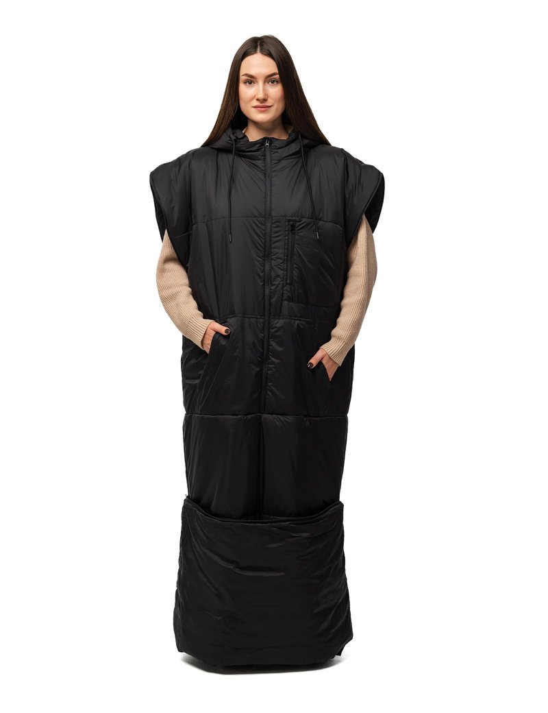Relexit Adult Wearable Sleeping Bag with Hoodie, Sleeveless Design Adjustable Drawstring Waterproof Wearable Sleeping Bag Ideal for Camping, Cold Weather Black