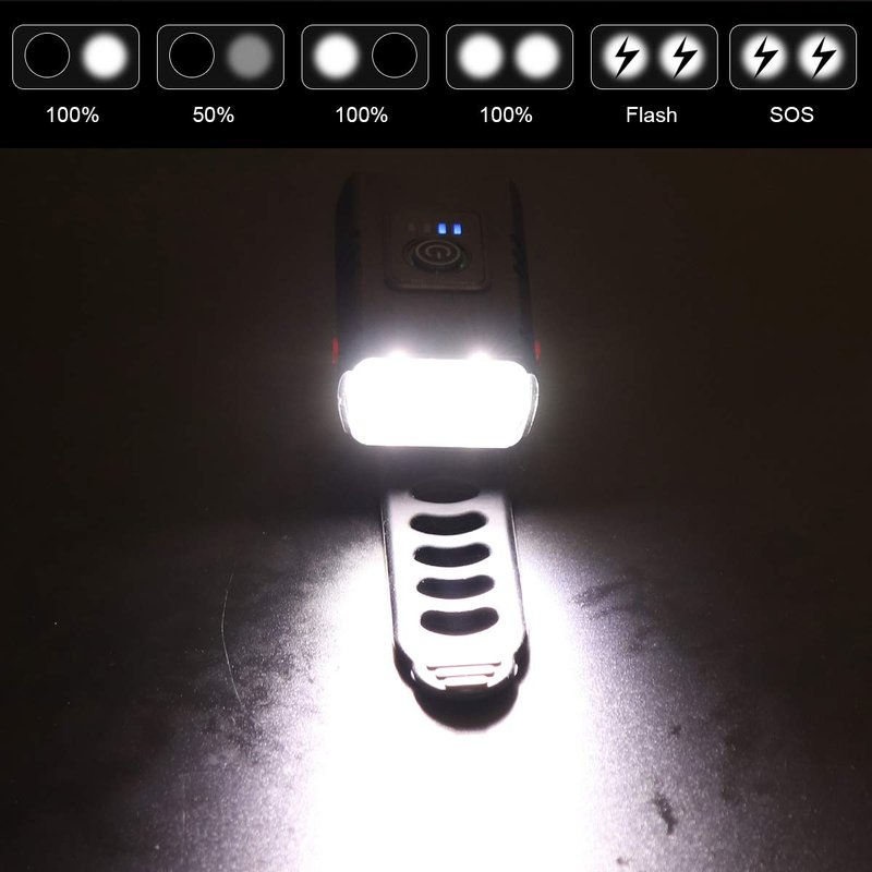 SecurityIng USB Rechargeable Bike Front Light, Super Bright 2 LED 1000LM Waterproof 6 Modes Bicycle Headlight and Tail Rear Light Set Taillight, Built-in 1000mAh Battery and Power Indicators