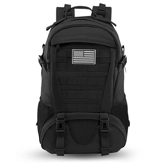 Jueachy Tactical Backpack for Men Hiking Day Pack Molle Military Rucksack Waterproof 30L EDC Bag with USA Flag Patch Black