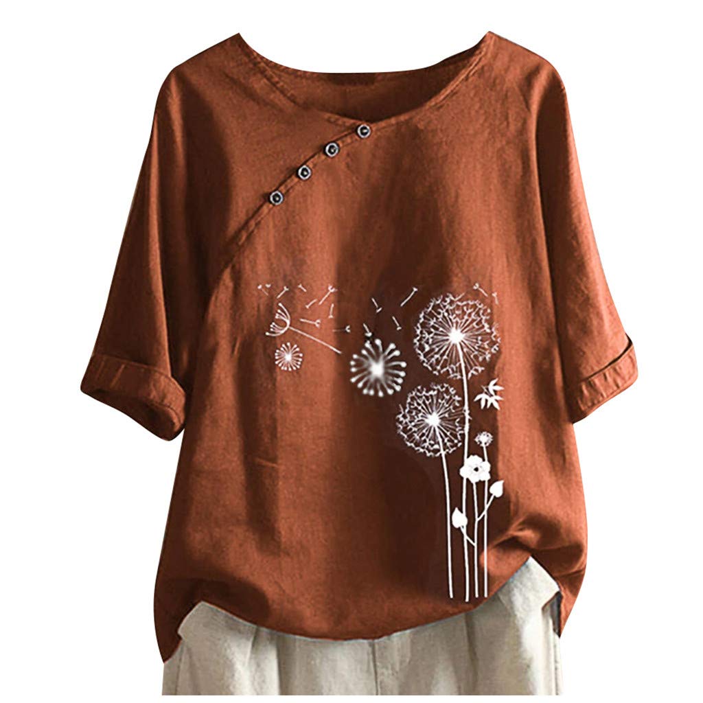 Womens Cotton Linen Short Sleeve Tops Casual Crew Neck T Shirts Embroidered Blouse Plus Size Loose Fit Summer Tunics