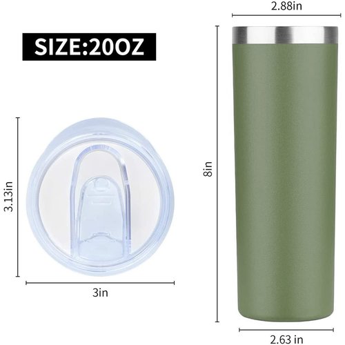 HASLE OUTFITTERS 20 oz Skinny Tumblers Bulk Set, Stainless Steel Insulated Slim Tumblers with Lids, Reusable Double Wall Travel Coffee Mugs, Durable Powder Coated Travel Water Cups(Army Green, 12)