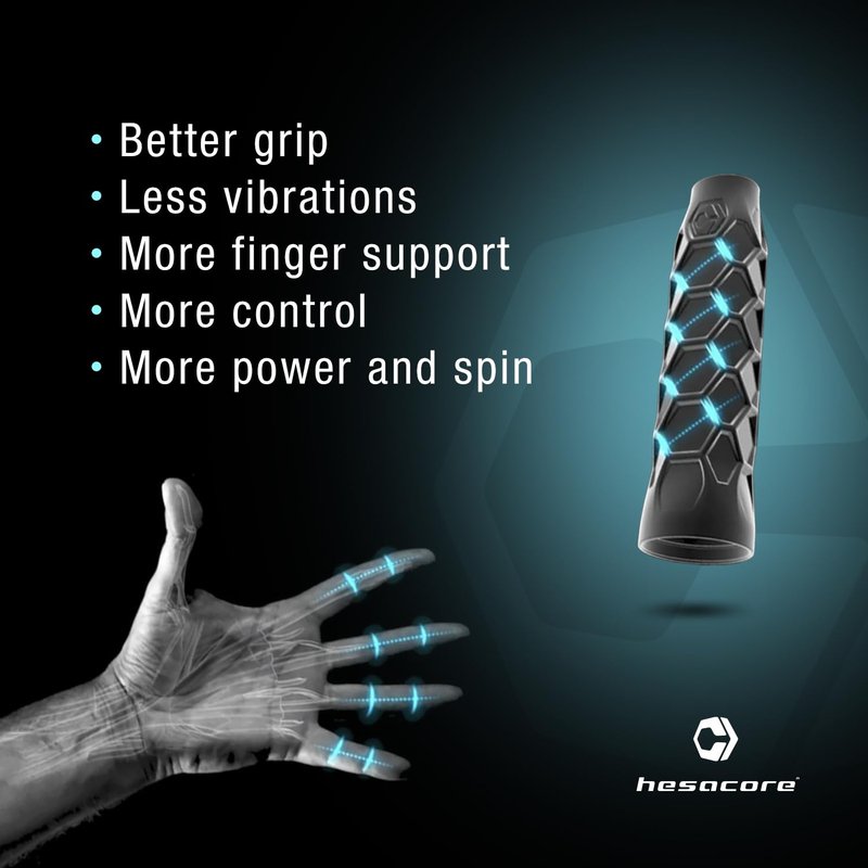 Hesacore Padel Racquet Carbon Grip - 5.25in - Supports Tennis Elbow, Enhances Grip Strength, Reduces Vibration with Finger Support and Anti-Sweat - Medium