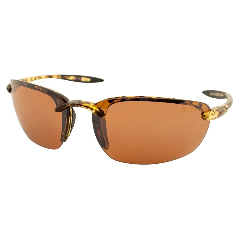Raze Eyewear Lyte Frameless Sport & Motorcycle Riding Sunglasses Tortoise Frame w/Amber Lenses (Tortoise Gloss With Black Accents and Smoke Lens)