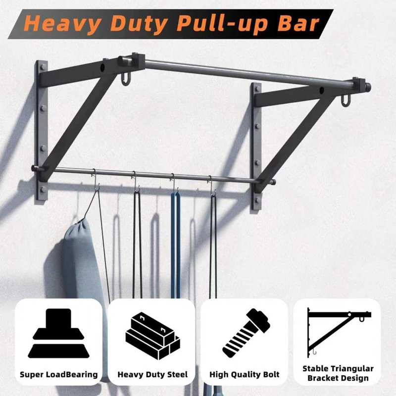 ZHNSYDN Wall Mounted Pull Up Bar, Strength Training Chin Up Bar for Doorway and Wall Mount with Hooks, Adjustable Depth Pull-up Bar with 500LBS Weight Capacity, Heavy Duty Gym Home Training