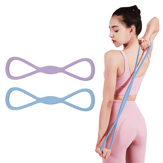 Adorila 2 Pack Figure 8 Resistance Bands with Handles, Silicone Exercise Bands for Women, Elastic Rope Stretch Fitness Band for Arm, Back, Chest, Shoulder, Legs (15LB Purple, 25LB Blue)