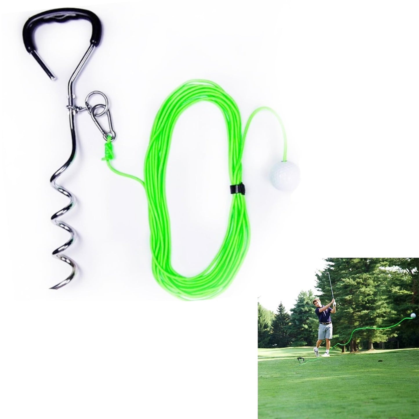 LEILINLIFE Outdoor 50 Feet Metal Golf Swing Grass Golf Swing Aid Kit Drivers Swing Away Golf Training Tool Irons for Backyards