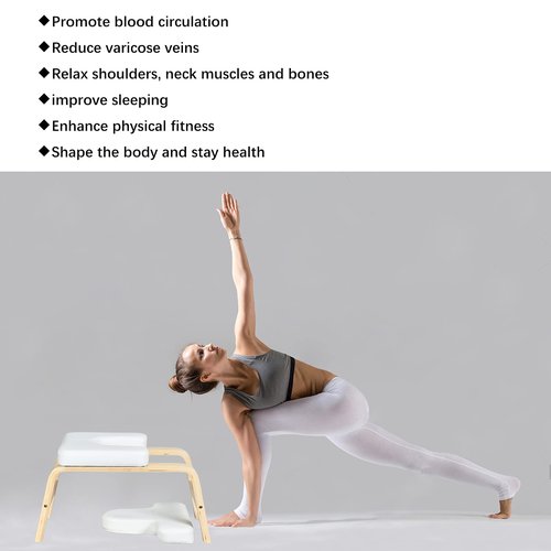 C-CHAIN Balanced Yoga Headstand Bench - Ideal for Workout, Fitness and Gym, for Both Beginner and Experience Yogis - Wood and PU Pads - Relieve Fatigue and Build Up Body (White)