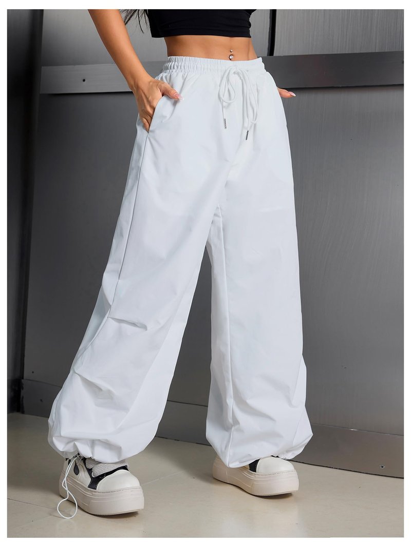SHENHE Women's Y2k Low Rise Baggy Pants Wide Leg Drawstring Elastic Waist Track Pants Trousers White Large