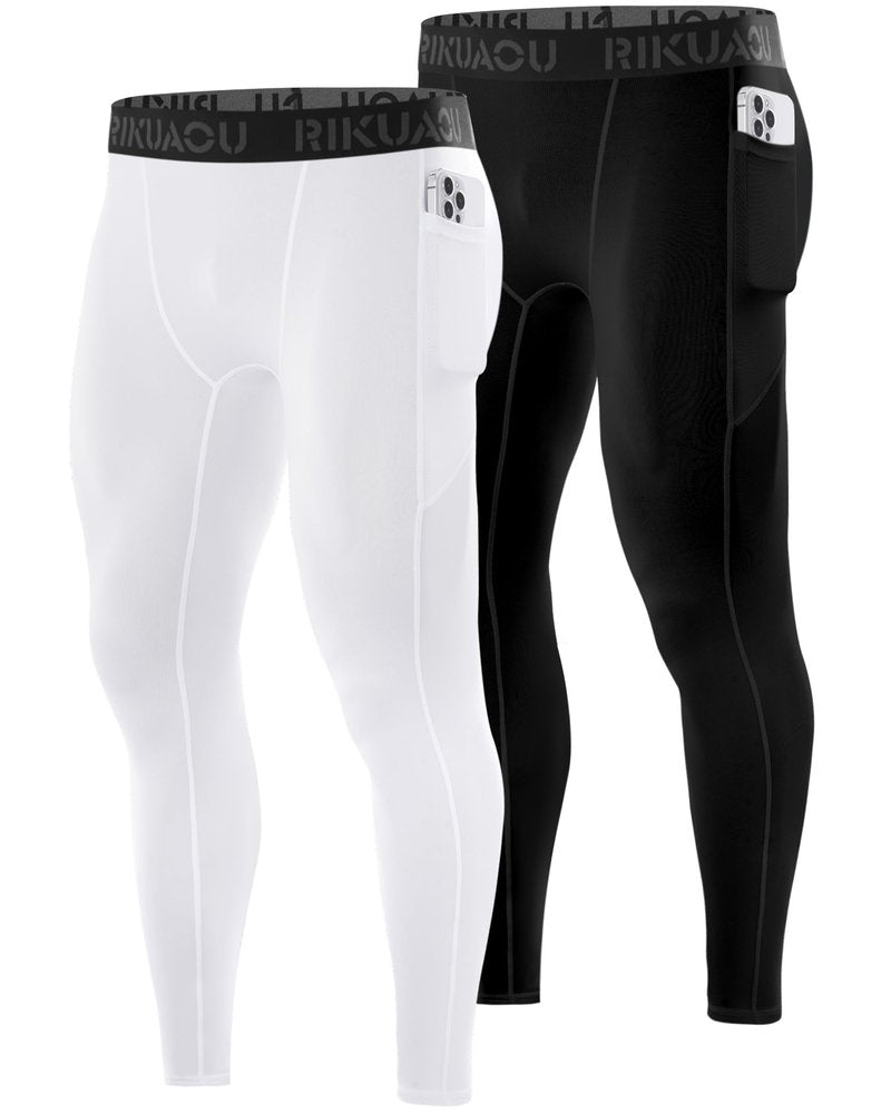 RIKUAOU Men’s Compression Pants Running Leggings Athletic Base Layer Workout Tights with Pockets for Sports Basketball