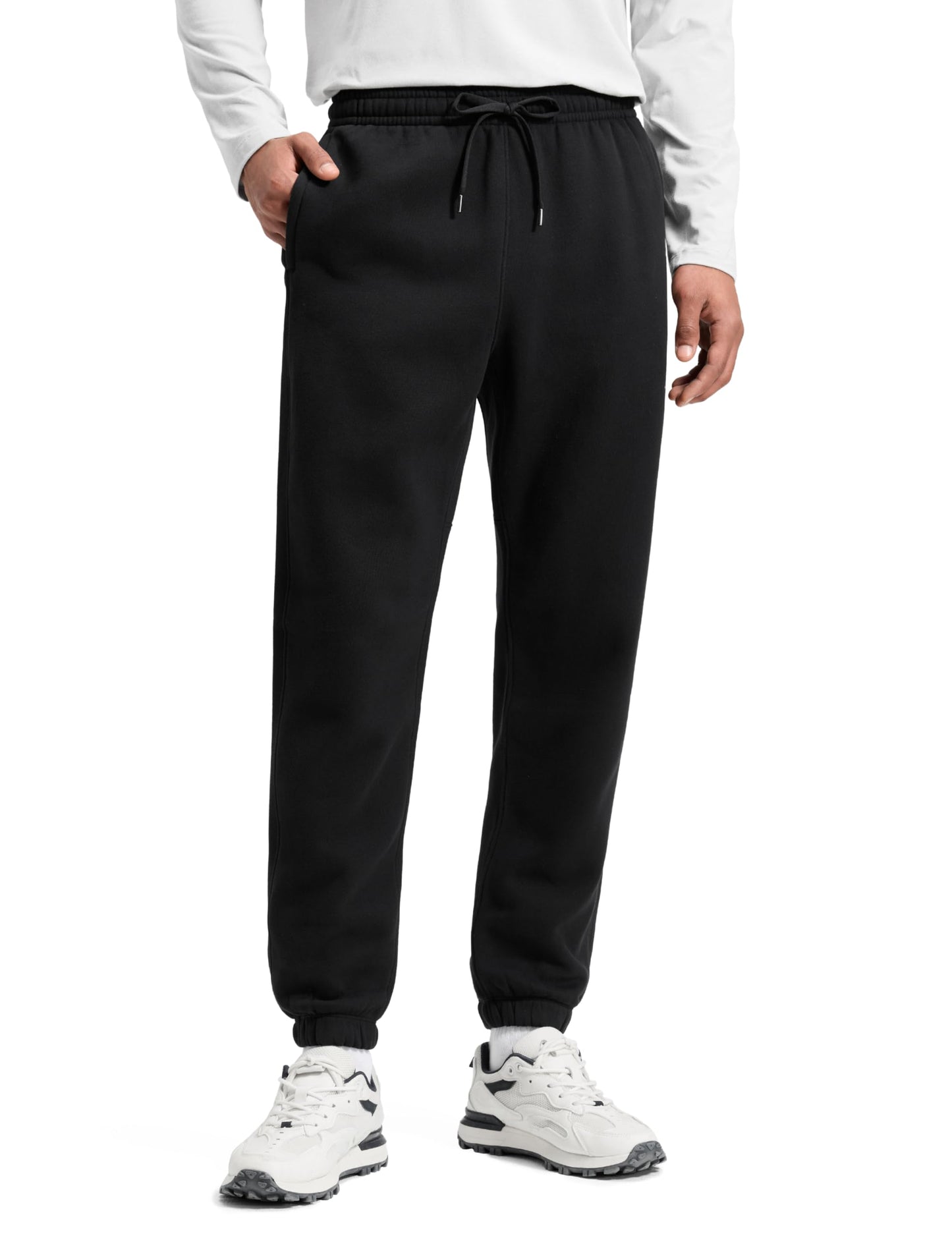 CRZ YOGA Cotton Fleece Lined Sweatpants for Men 30" - Classic Fit Casual Lounge Cozy Sweat Pants Joggers with Zipper Pockets Black Medium
