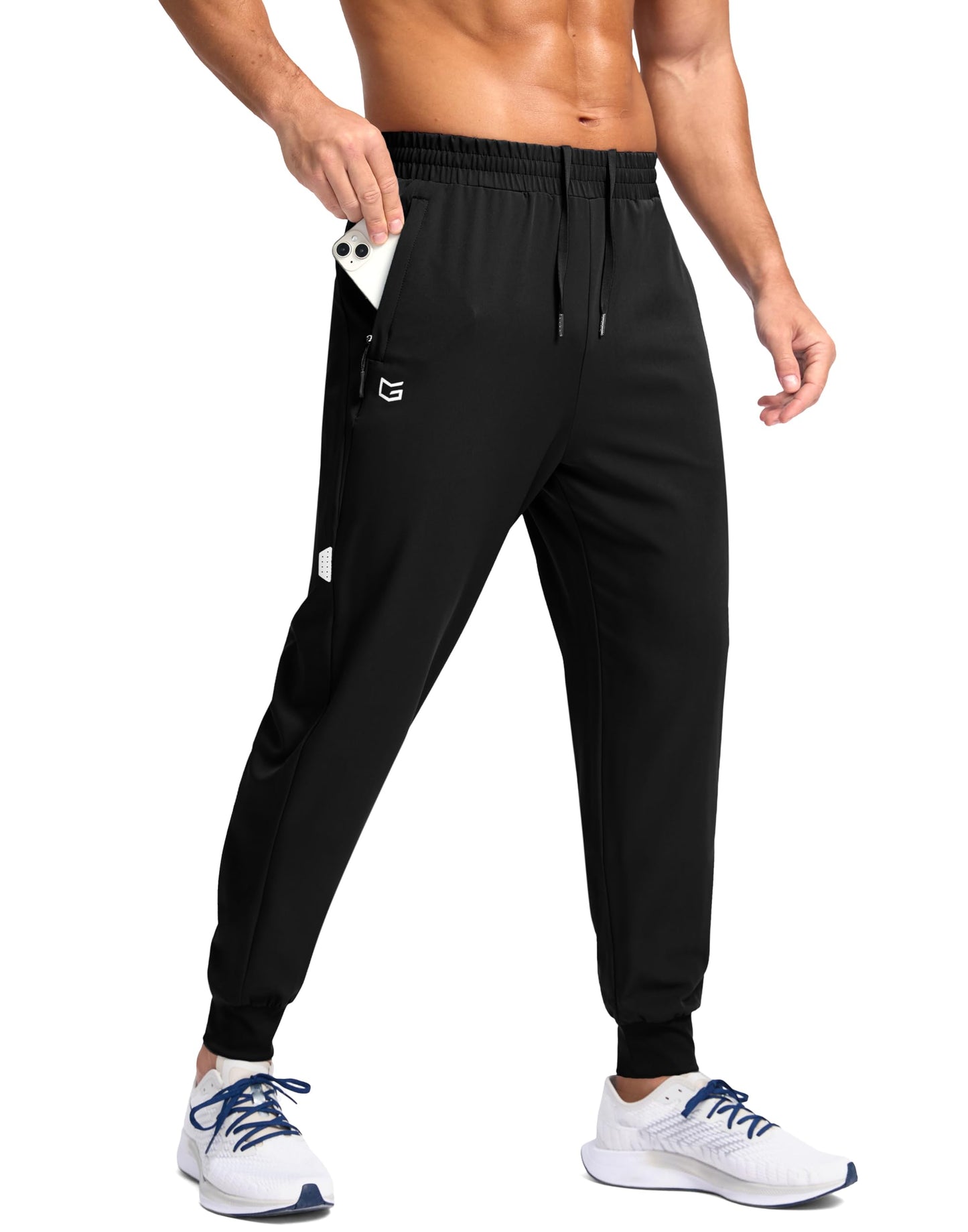 G Gradual Men's Joggers with Zipper Pockets Lightweight Athletic Workout Pants Quick Dry Sweatpants for Men Running Hiking(Black,L)