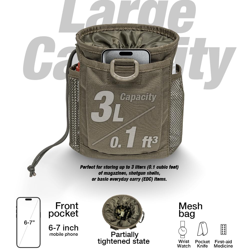 TSPRO MOLLE Tactical Dump Pouch with Adjustable Drawstring Closure for Magazines, Ammo, Tactical Vests & Duty Belts (Green)
