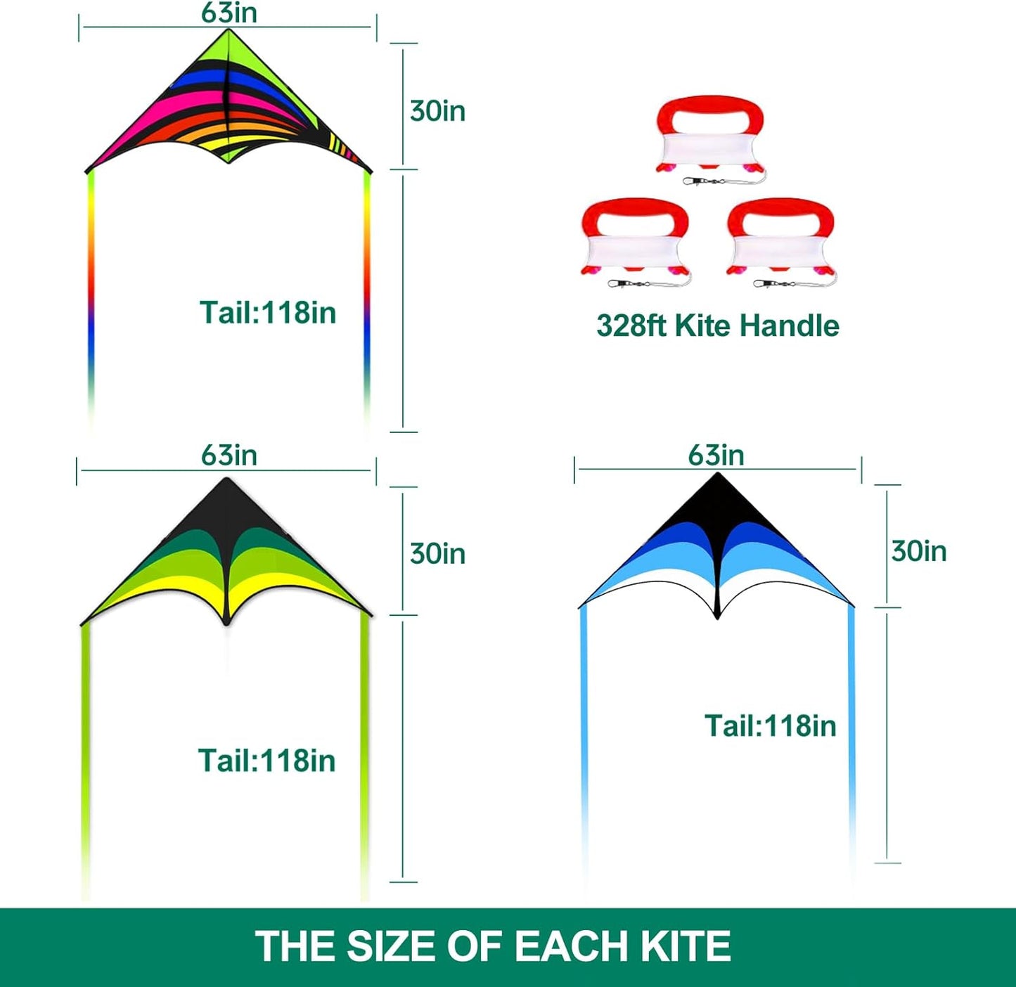 Delta Kite for Kids & Adults - Easy to Fly Colorful Kite for Beach Trips | 300ft String Handle Included