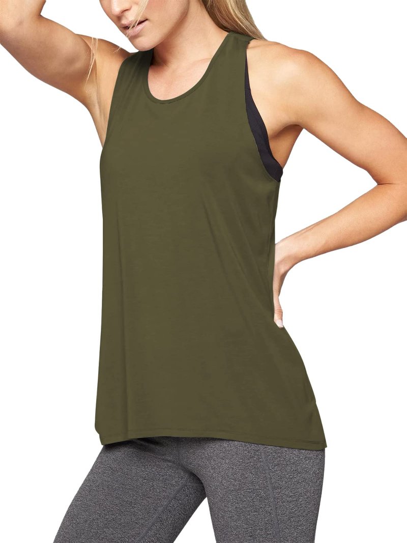 Mippo Workout Tank Tops for Women Loose Fit Yoga Tennis Shirts Athletic Exercise Tank Sports Running Clothes Army Green M