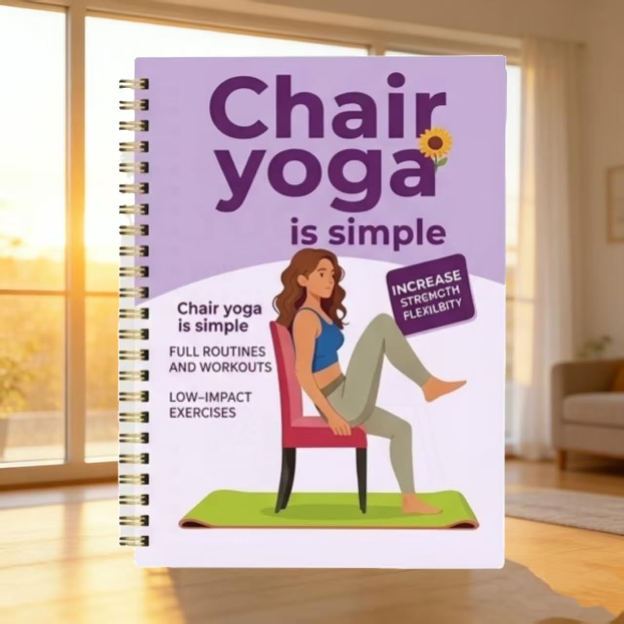 30-Day Chair Yoga Guide Book for Beginners, 60 Workouts for Weight Loss & Flexibility, Spiral Bound Senior Exercise Book (5.5x8.3 Inch, Deep purple)