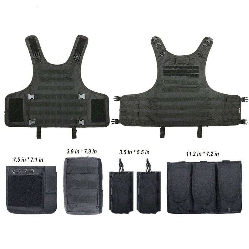 VPZenar Tactical Airsoft Vest, Black Lightweight Sports Training Plate Vest with Detachable Pouches and Cap,Gloves,Balaclava for Men, Tactical Airsoft Gear
