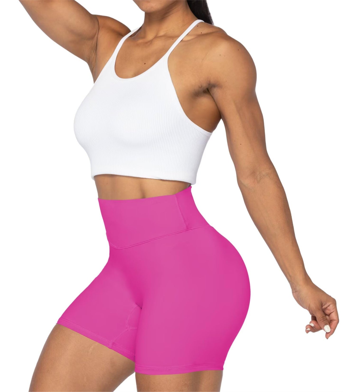 Sunzel Women's Biker Shorts in High Waist Tummy Control with No Front Seam 5" Hot Pink X-Small