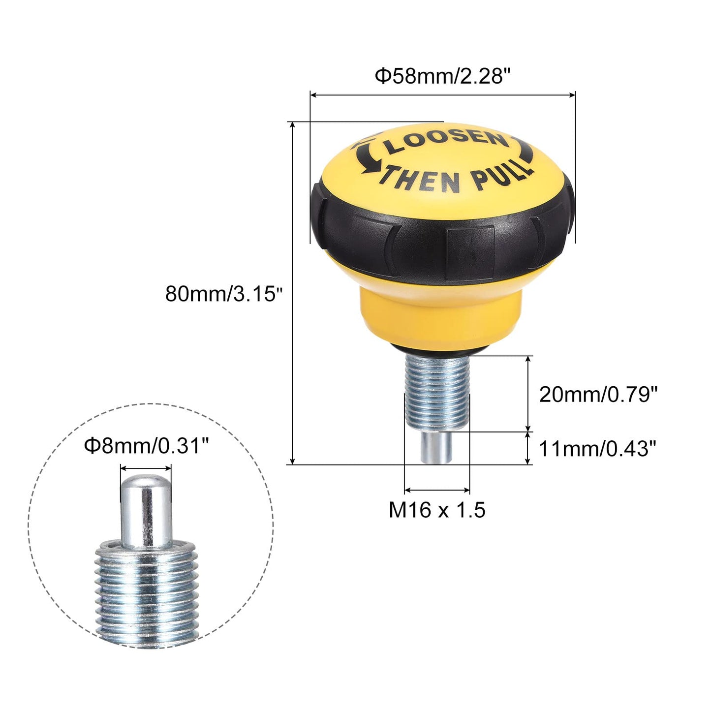 uxcell M16 Pull Pin Spring Knob Replacement Parts for Home Fitness Height Adjustment Screws Equipment Black Yellow