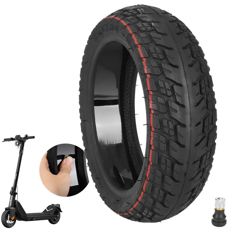 LHROPA 9.5 x 2.5 9.5" Rubber Built-in Self-repair Puncture-proof Tubeless Tire + Straight nozzle Repairable for NIU Kick Scooter KQi3 Sport/Pro/Max Electric Scooter Live Glue Tyre Parts (1)