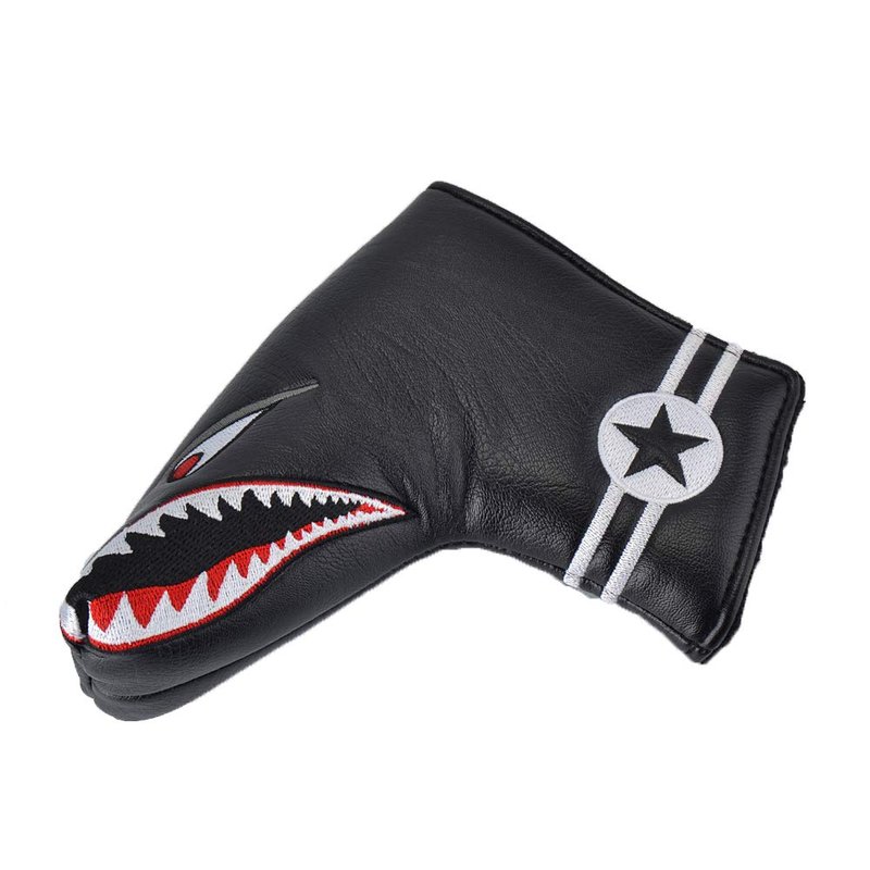 PLUSKER Golf Putter Head Cover with Magnetic Closure, Shark Cartoon Pattern Synthetic Leather Waterproof Protector for On-Course & Travel