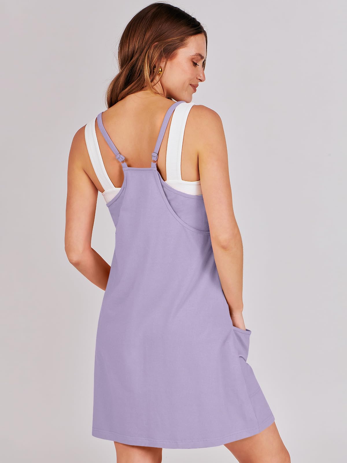 ANRABESS Women Athletic Dress Summer Tennis Workout Active Sports Mini Romper Dress Built in Shorts Travel Vacation Clothes Light Purple X-Large