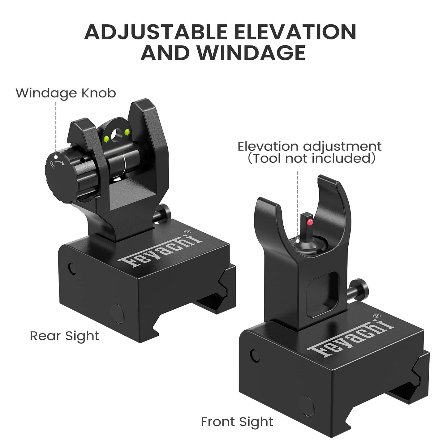 Feyachi S27 Fiber Optic Iron Sights Flip Up Front and Rear Sites with Red and Green Dot Picatinny Backup Sight Set (Black)