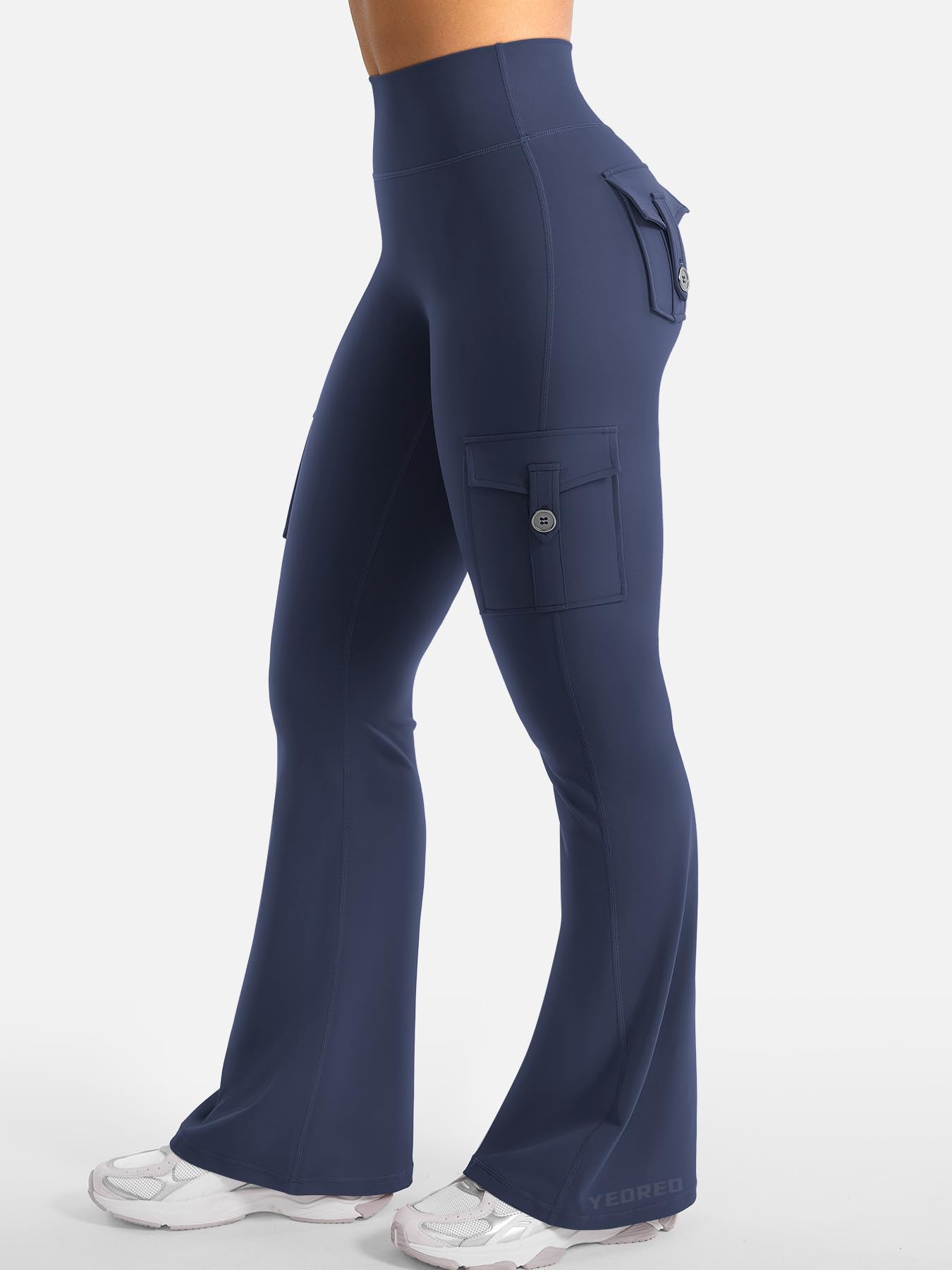 YEOREO CoreFlex Women Workout Flare Leggings with Pockets Hidden Scrunch High Waisted Cargo Gym Yoga Leggings Navy S