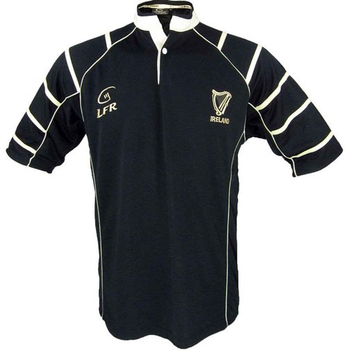 Ireland Black Irish Harp Breathable Rugby Shirt (Large)