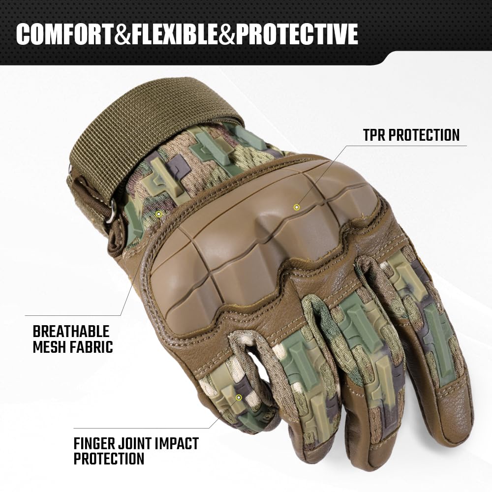 WTACTFUL Touch Screen Motorcycle Tactical Gloves for Men Airsoft Paintball Gear MTB Bike Cycling Cross-Country Motorbike ATV Hunting Hiking Riding Driving Work Outdoor Full Finger Gloves S Camo