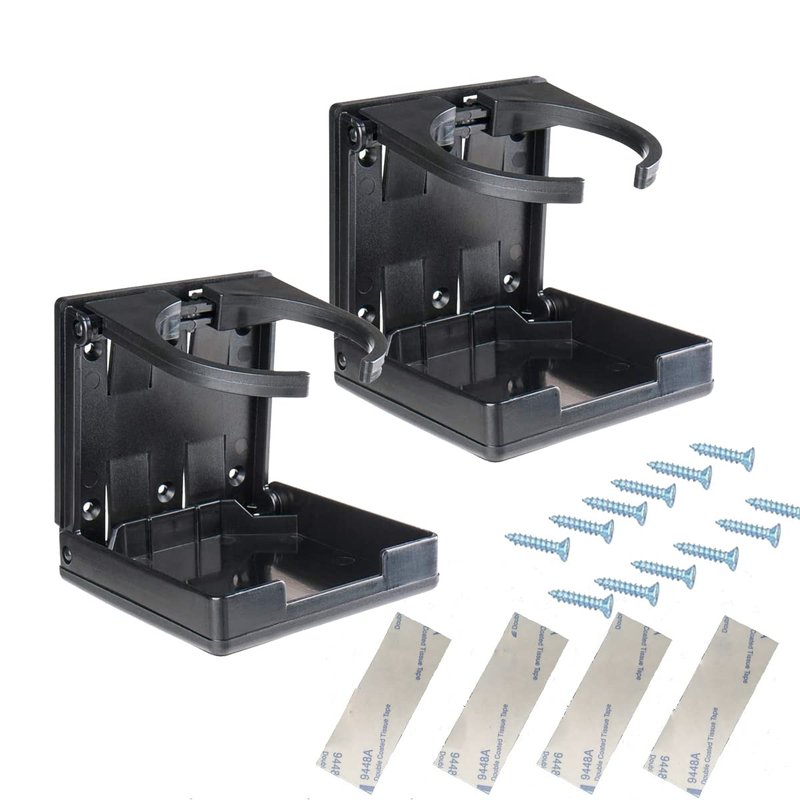 2PCS Adjustable Folding Drink Holder with Screws/Adjustable Cup Holder for Marine/Boat/Caravan/Car (Black)