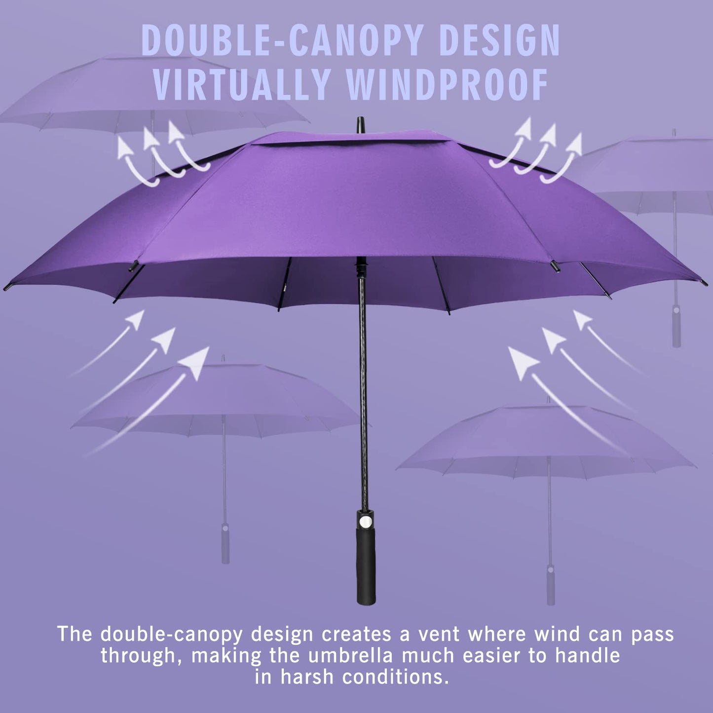 ZOMAKE Large Golf Umbrella 62 Inch - Double Canopy Vented Golf Umbrellas for Rain Windproof Automatic Open Golf Push Cart Umbrella Oversize Stick Umbrellas for Men Women(Purple)