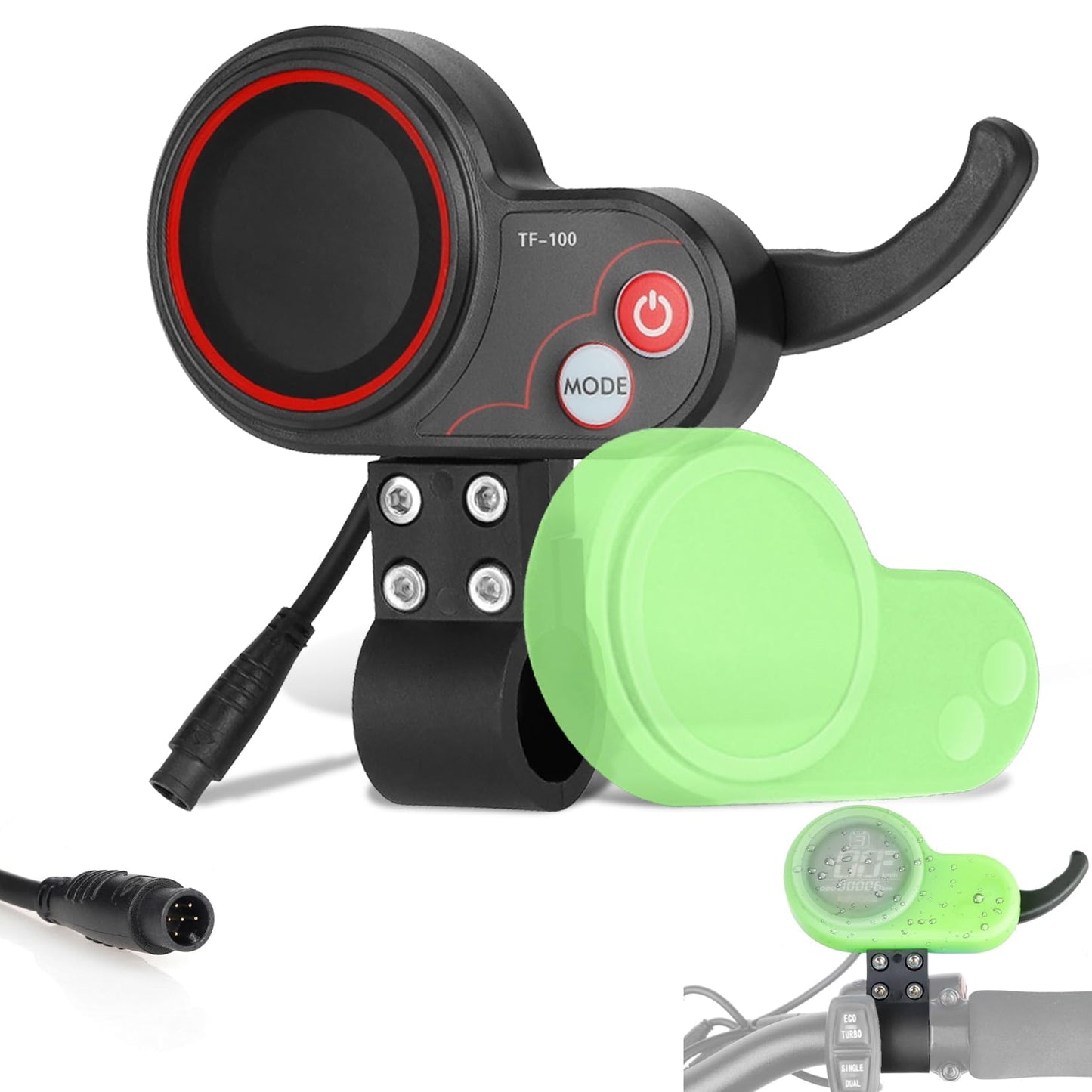 Felixstory 6 Pin Scooter Dashboard Electric Display Panel Kit Fit for KUGOO M4, 48V TF-100 Electric Scooter Screen, Thumb Throttle with Display, with a Waterproof Silicone Cover