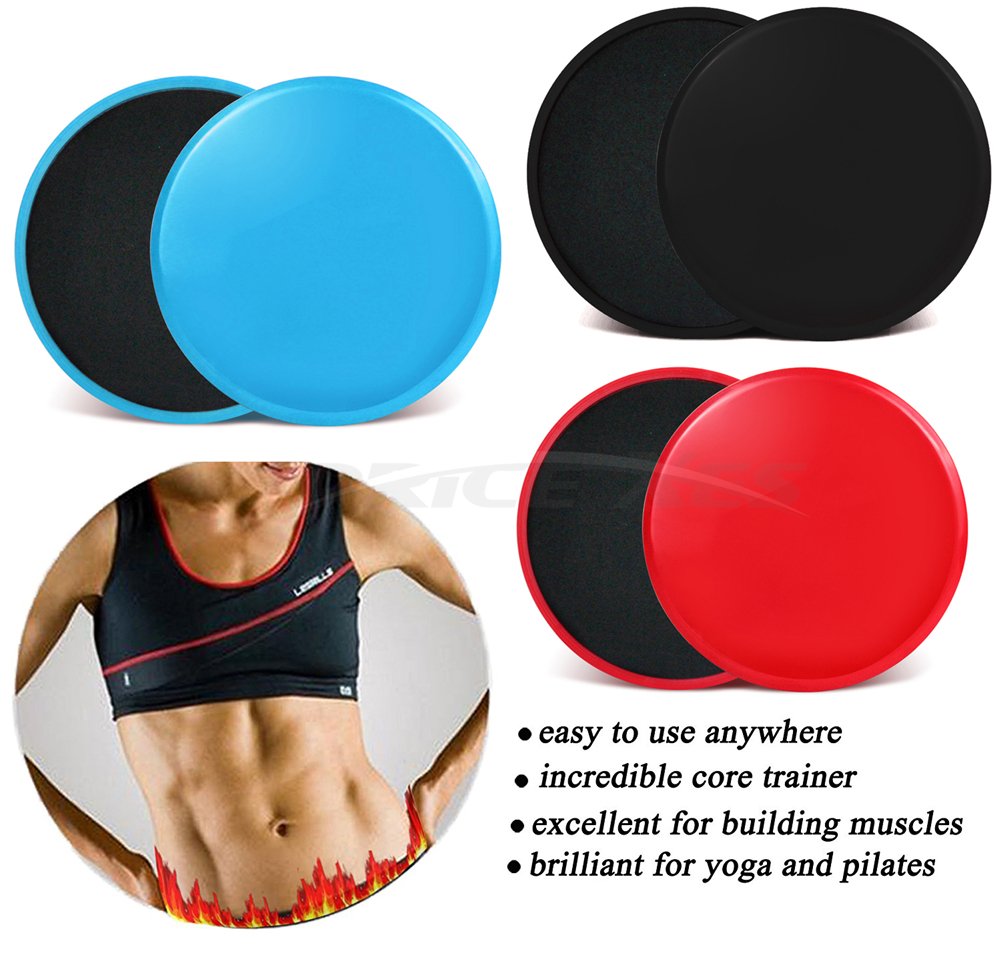 2 x Dual Sliding Discs Exercise Sliders Core Sliders Fitness Ultimate Trainer Gym Home Abdominal & Total Full Body Workout Equipment on ALL surfaces Slide Exercises (Black, Circle)