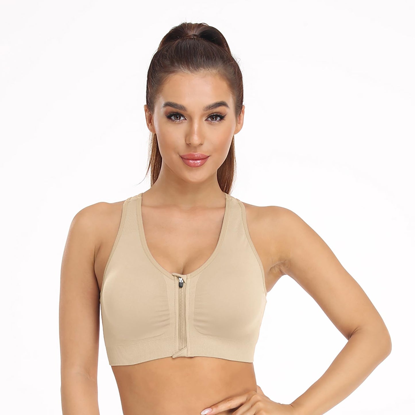 Women's Zip Front Sports Bra Wireless Post-Surgery Bra Racerback Workout Yoga Bras Padded Post-Surgical Bras Front Closure Sport Bra 3 Pack Bust Reduction Bra