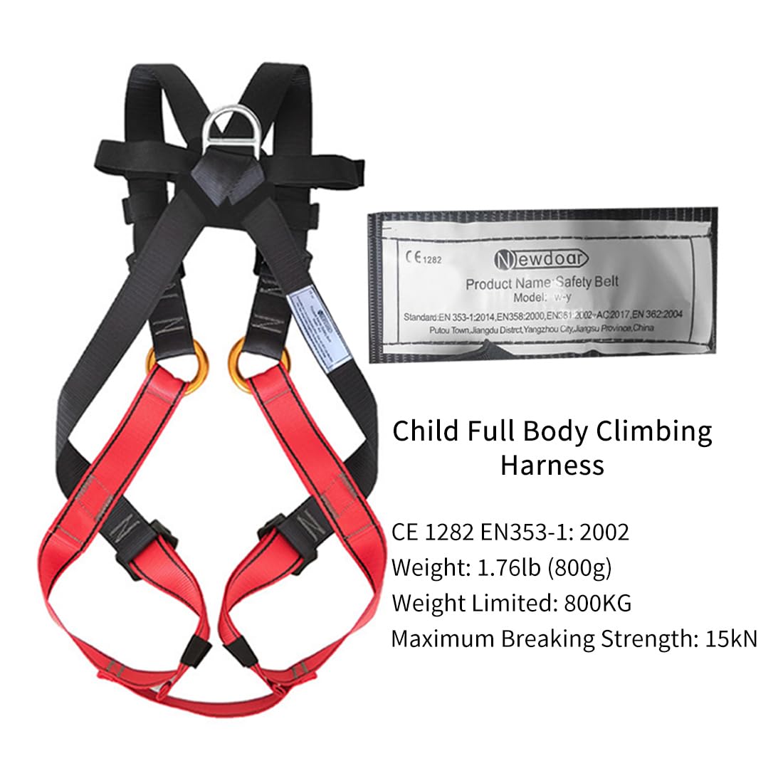 NewDoar Climbing harness CE Certification Full Body for Amusement Park & Rock Climbing Expedition(7-10 Years)