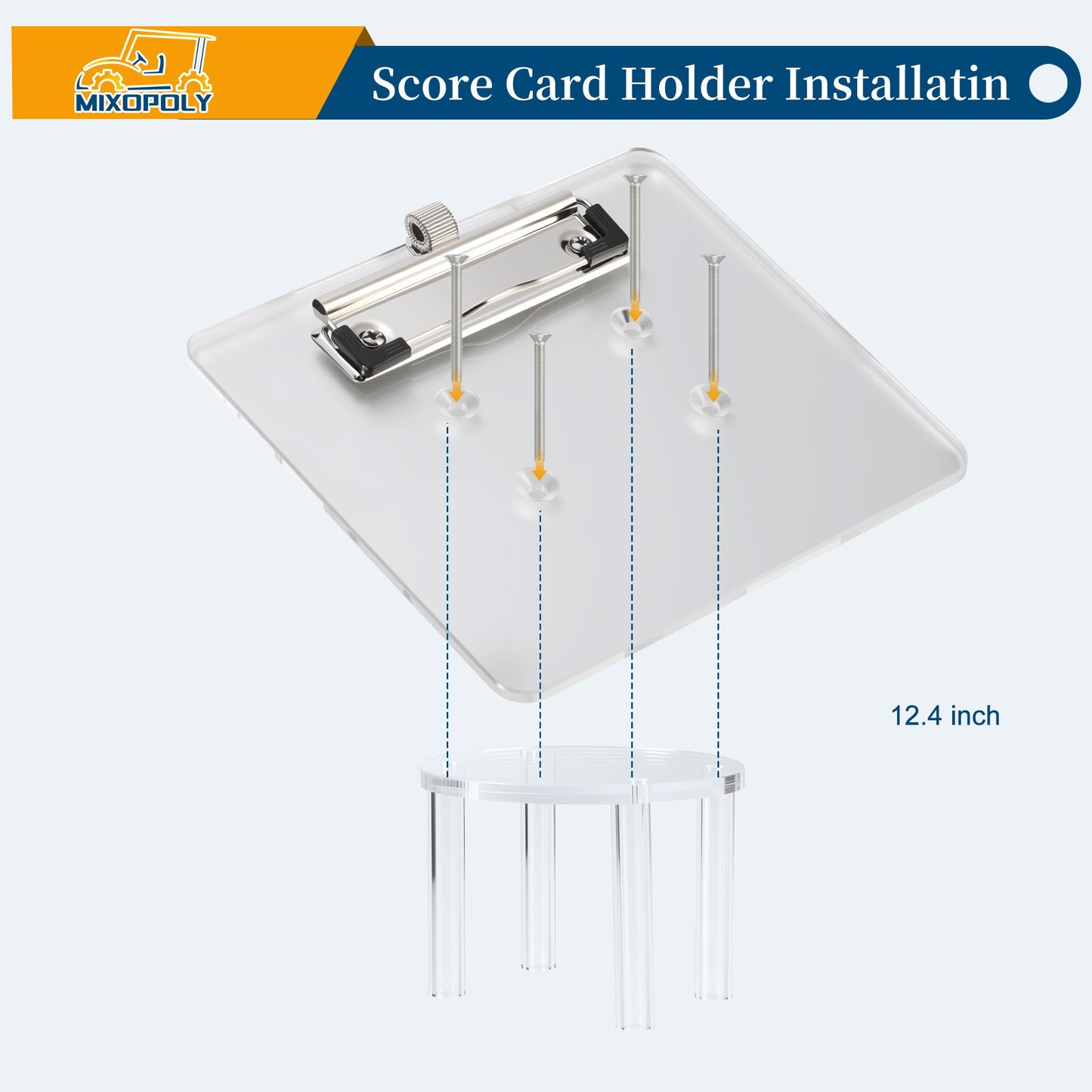 Mixopoly Golf Cart Steering Wheel Scorecard Holder with Pencil Holder Direct Fit for EZGO, Club Car, Yamaha Golf Carts Upgrade Adjustable Sturdy Clip Made of 5mm Thick Acrylic