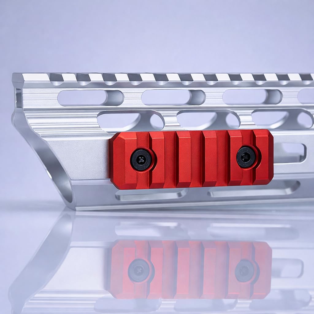 GOTICAL M-LOK 5 Slots Picatinny Rail Section - CNC Machined Aluminum, Anodized Red | 2 Pack with Screws & Nuts